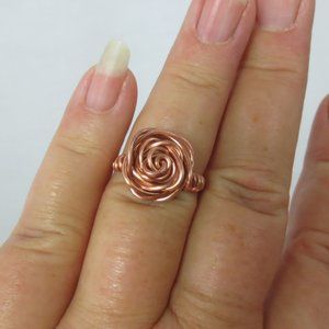 New Handcrafted Bright Copper Rose Wire Wrap Ring